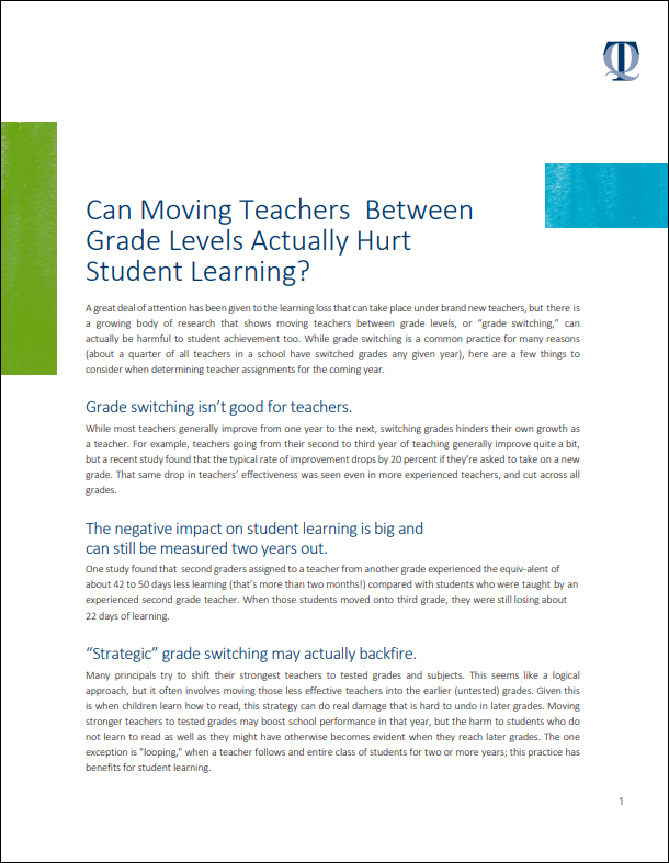 Can Moving Teachers Between Grade Levels Actually Hurt Student Learning?