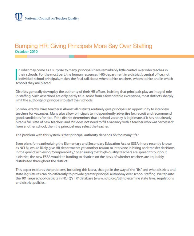 Bumping HR: Giving Principals More Say Over Staffing