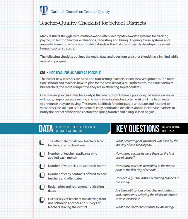 Teacher-Quality Checklist for School Districts